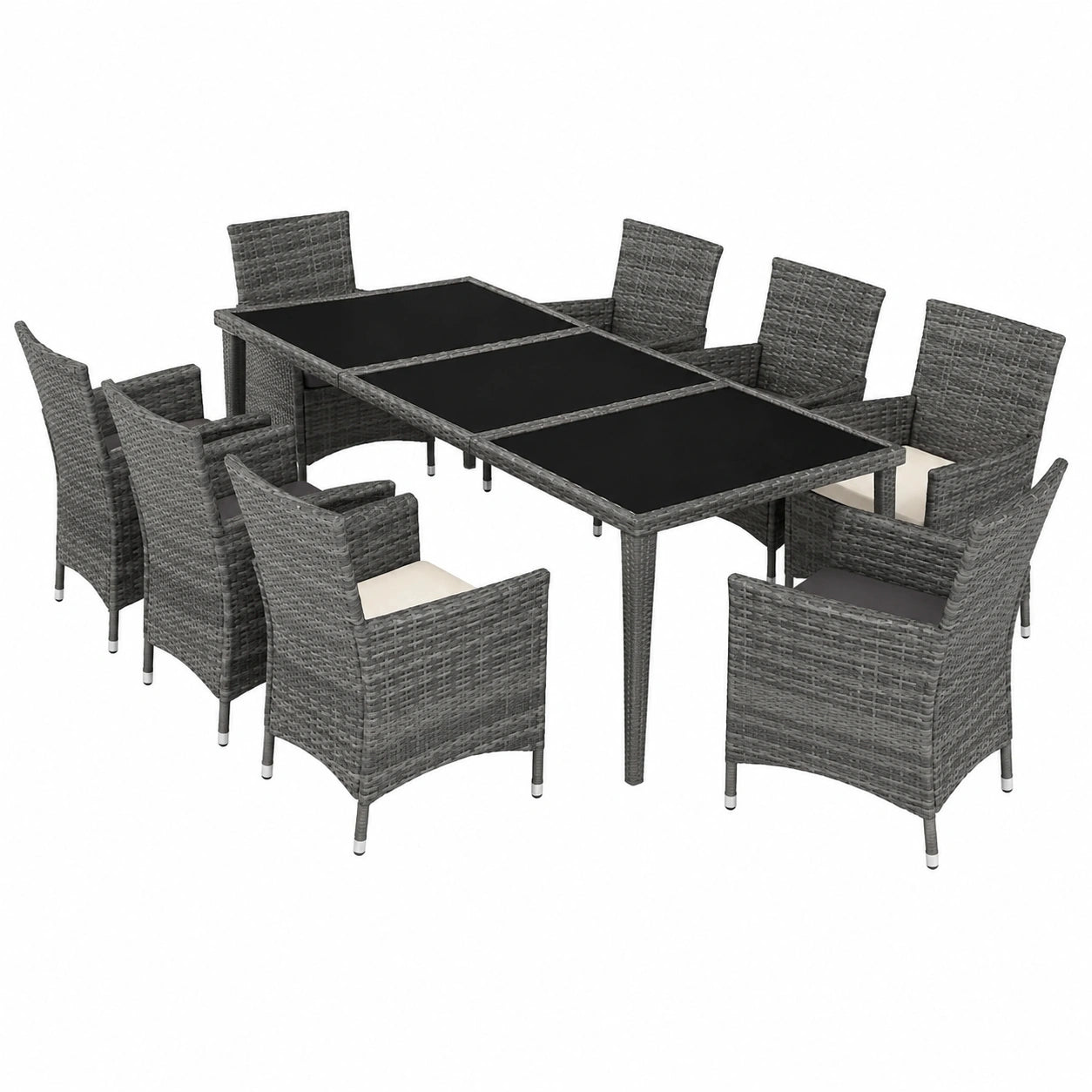 Essgruppe – aus Rattan und Aluminium, Grau
