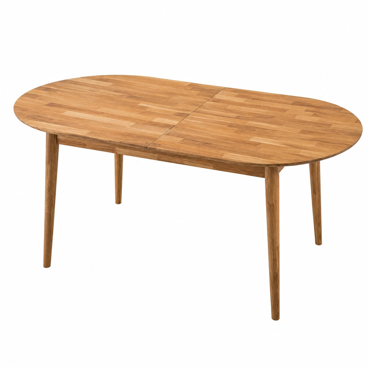 Esstisch – 175 × 90 × 75 cm, ovale Form, ausziehbar, aus Massivholz und Eichenholz, Naturfarben