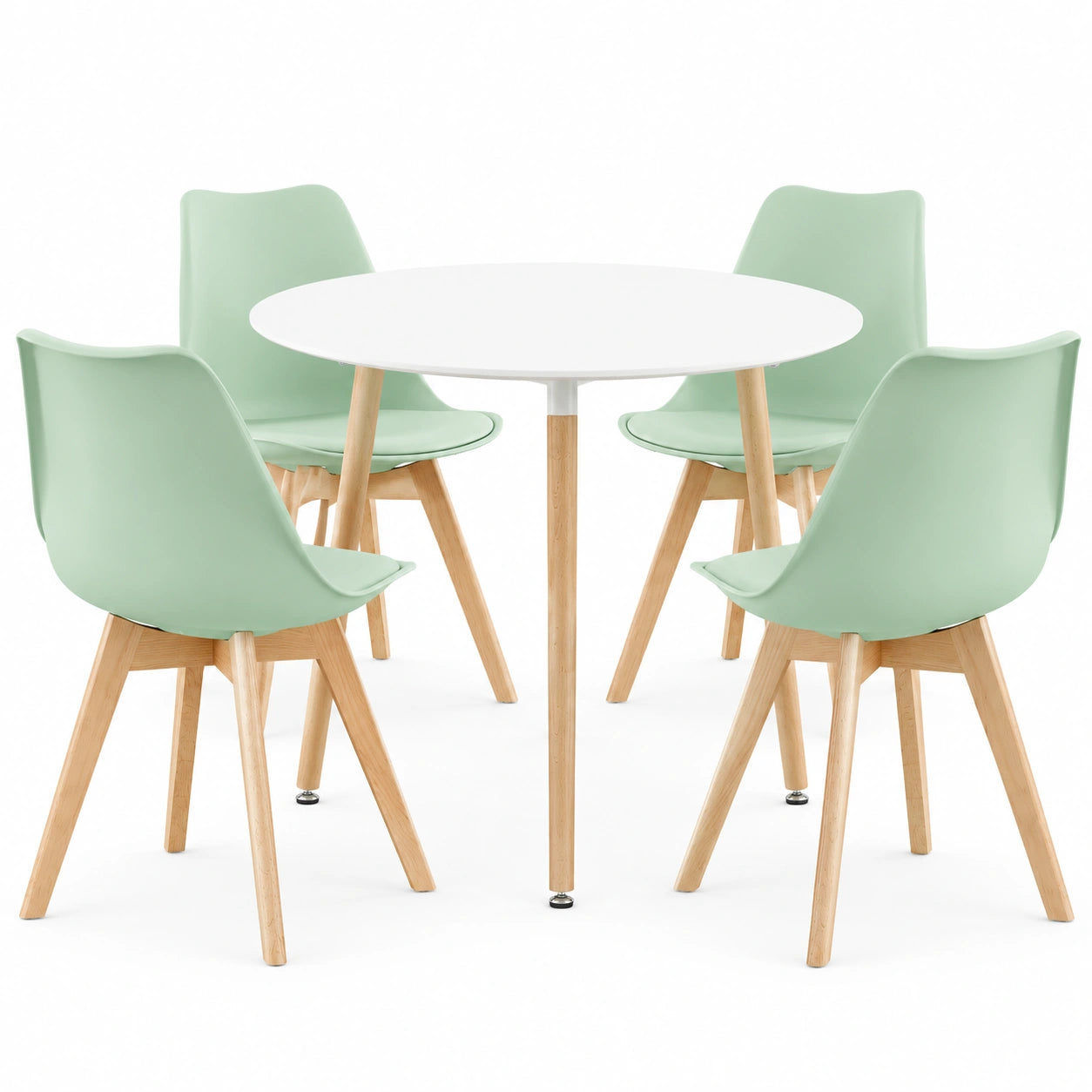 Esstisch – mit 4 Stühlen, 80 cm, skandinavischer Stil, runde Form, Grün, für Küche, Wohnzimmer und Büro