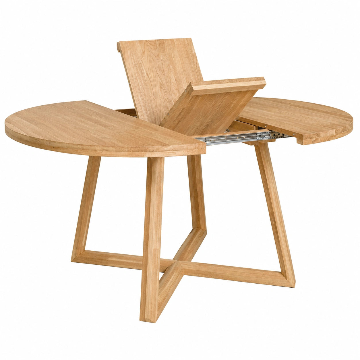 Esstisch – 160 × 120 × 75 cm, runde Form, ausziehbar, aus Massivholz und Eichenholz, Naturfarben