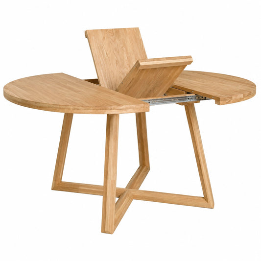 Esstisch – 160 × 120 × 75 cm, runde Form, ausziehbar, aus Massivholz und Eichenholz, Naturfarben