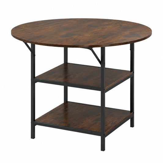 Esstisch – 120 cm, moderner Stil, runde Form, mit Ablagen, aus Holz, Braun, für Esszimmer und Wohnzimmer