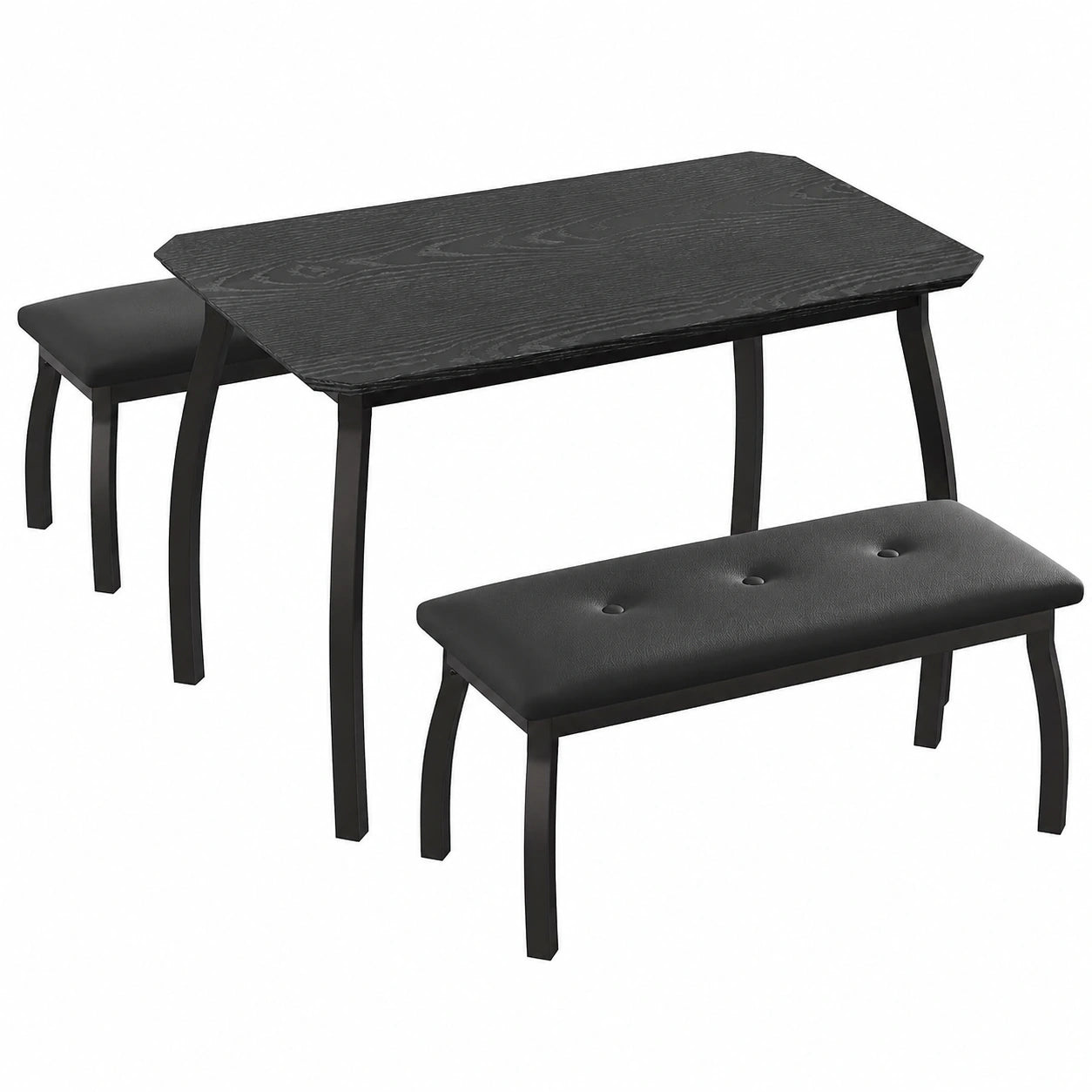 Essgruppe – 3-teilig, moderner Stil, gepolstert, Schwarz, für Esszimmer und Küche