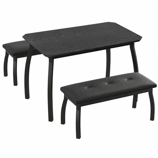 Essgruppe – 3-teilig, moderner Stil, gepolstert, Schwarz, für Esszimmer und Küche